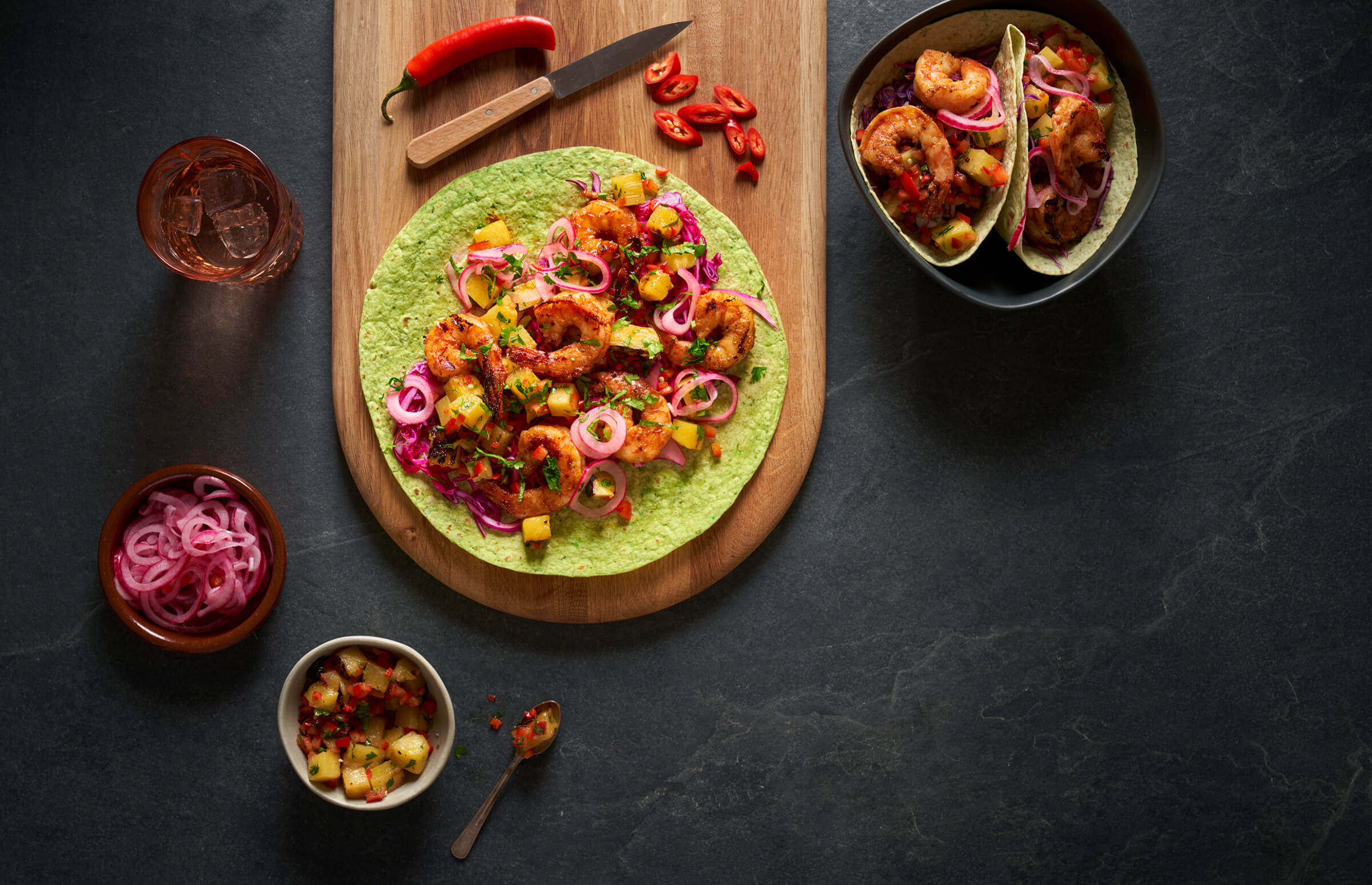Charred Prawn Tacos with Pineapple Salsa